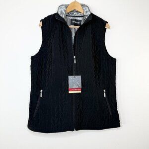 NWT Avenue Black Quilted Puffer Vest Silver Lining Zip Pockets Plus 14/16 Winter